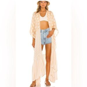 Chic Beige and White Striped Kimono